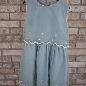 Elegant Kids Dress in Blue with White and Gold Details